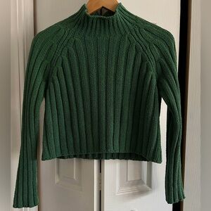 American Eagle Outfitters Green Cropped Turtleneck Sweater